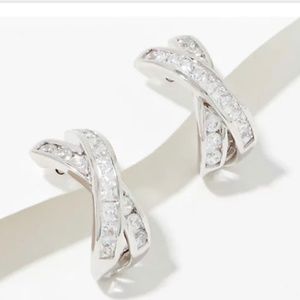 Diamonique Dual Cut Crossover Hoop Earrings, Sterling Silver